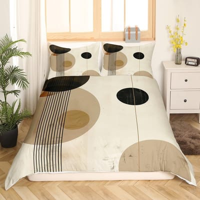 Mid Century Modern Dekbedovertrek Set King Abstract Geometrisch Balans Vormen Regenboog Zon Cirkels Boho Dekbedovertrek Beddengoed Sets US Twin(172*218cm)3pcs