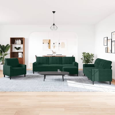 vidaXL - 4-delige - Loungeset - met - kussens - en - bolsters - fluweel - donkergroen