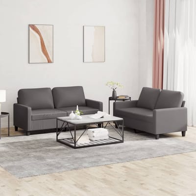 vidaXL - 2-delige - Loungeset - met - kussens - kunstleer - grijs