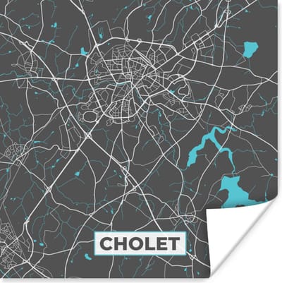 Poster Cholet - Frankrijk - Plattegrond - Kaart - Stadskaart - 100x100 cm XXL