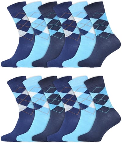 Argyle herensokken | Katoen | Merk: Gianvaglia | Kleur: Blauw | Maat: 39-42/ 43-46 | 12 Paar