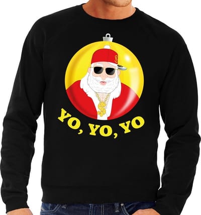 Foute kersttrui voor heren - Hip Hop Rapper - Kerstman - zwart - lange mouwen - sweater - mannen S