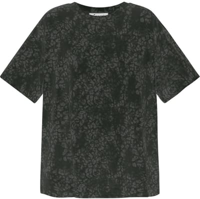 Comfortabel Katoen Vrouwen Tshirt met Subtiel Luipaardprint Patroon - Donkergrijs - Maat S