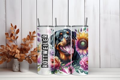 Thermosbeker Rottweiler - 600 ml RVS Tumbler met Rietje - Cadeau - Schoolbeker - Antilek dop - Vaatwasserbestendig - Werkbeker - To go beker - Zomaar