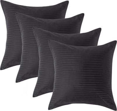 Homescapes Satijn Streep Katoen Kussensloop 60x60 cm – Set van 4 – Zwart – 100% Egyptisch Katoen – Draaddichtheid 330