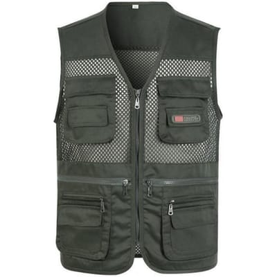Casual Zomer Mouwloos Visvest Effen Kleur Grote Maten Los Vest voor Buiten Klassiek Meerdere Zakken Fotografie Vest 2XL groen