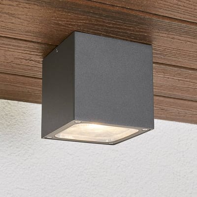Lucande LED plafondlamp Tanea, 12x12 cm, donkergrijs, IP54