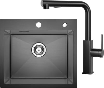 CECIPA max Spoelbak Met Kraangat - 50x45cm Spoelbak Keuken Met Keukenkraan - Enkele spoelbak - Spoelbakken met afdruip - Spoelbakken Keuken - Antraciet