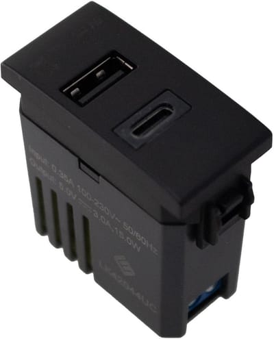 Dubbele USB Oplader met 2 Poorten (USB-A + USB-C) - Zwart