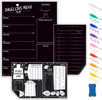 RX Goods® Magnetische Week Maaltijdplanner Blackboard Set met 5 Markers & Wisser – Incl. To do lijst & Keuken Conversie kaart - Whiteboard