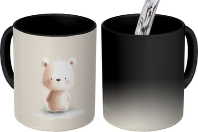 Magische Mok - Foto op Warmte Mokken - Koffiemok - Beertje - Sneeuwvlokje - Wit - Pluizig - Magic Mok - Beker - 350 ML - Theemok