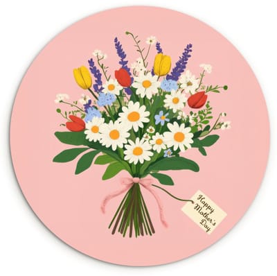 WallCircle® Wandcirkel 120x120 cm - Muurcirkel Bloemen - Lint - Kaartje - Muurdecoratie woonkamer - Wanddecoratie slaapkamer - Kamer decoratie accessoires - Ronde schilderijen XXL
