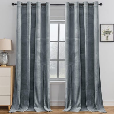 OmGoods - Dailygoody - Fluwelen Gordijnen - Thermisch Verduisteringsgordijn - Set van 2 - Donkergrijs - Geluidsisolatie - Geschikt voor Woonkamer en Slaapkamer