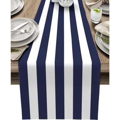 Marineblauw Wit Gestreept Linnen Tafel Runner Keuken Eettafel Decor Herbruikbaar Boerderij Tafel Runners Feest Bruiloft Decoratie 150x33cm white