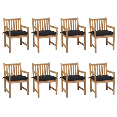vidaXL - Tuinstoelen - 8 - st - met - zwarte - kussens - massief - teakhout