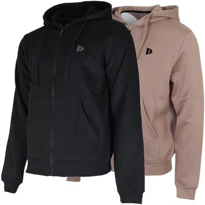 2-Pack Donnay - Sweatvest met capuchon (Bruce) - Sportvest - Heren - Black/Taupe-grey (724) - maat L