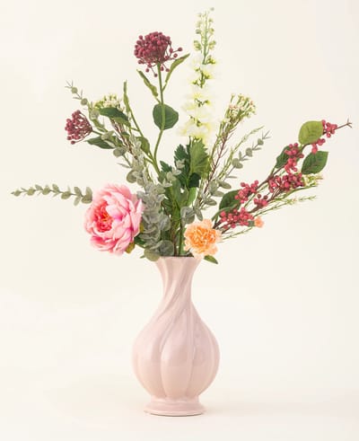 Easyplants | Zijden kunstbloemen boeket Pretty Petite | Zijde | Nepbloemen | Roze, Groen, Bordeaux | Onderhoudsvrij | Kant-en-klaar