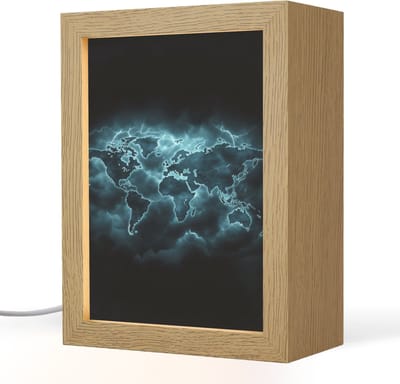 Tafellamp 15x20 cm - LED lamp - Wereldkaart - Bliksem - Blauw - Decoratieve tafellampen - Dimbaar - Tafellampje slaapkamer - Woonkamer binnen