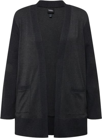 Ulla Popken - Dames - Sweatvest wafelstructuur open model lange mouwen - Zwart - Maat 42+