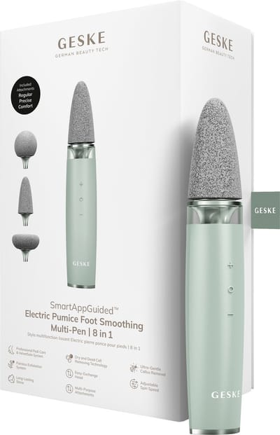 GESKE Electric Pumice Foot Smoothing Multi-Pen | 8 in 1 | Elektrische Voetvijl & Exfoliator | 3 Puimsteen Opzetstukken | Voor Zachte Voeten | Geavanceerde Eeltverwijdering | Voor je Pedicureset