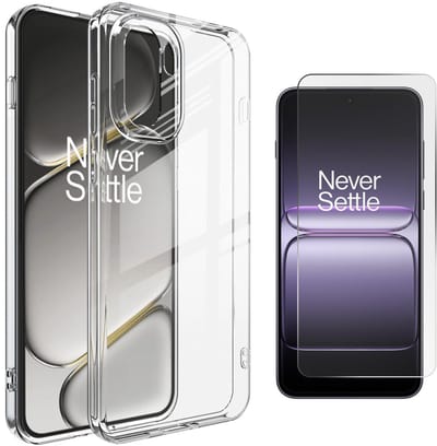 Hoesje + Glas Geschikt voor OnePlus 15R - Transparant - Casemania Anti-shock Back Cover met 1x Tempered Glazen Screenprotector - Extra Stevig Val en Stootbescherming Telefoonhoesje