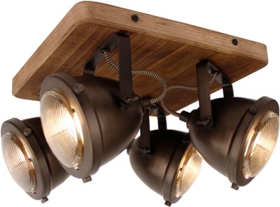 Chericoni Bella Spot - 4 lichts - Black Steel (Zwart Metaal) & Hout - Eigen Ontwerp - GU10 fitting