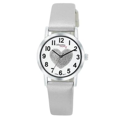 Lucardi Kinder Little Miss Lovely horloge met grijze PU band - Horloge - PU leer - Wit - 25 mm