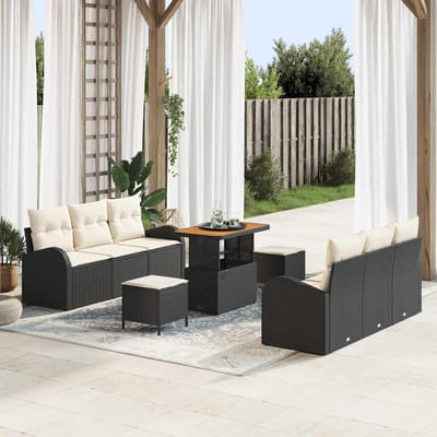 vidaXL - Tuinbank - Set - 9 - st - 8-Aantal - zitplaatsen - Zwart - en - Crème