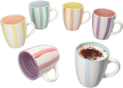 MamboCat Set van 6 BEACH PASTELLO STRIPES koffiemokken met handvat voor 6 personen gemaakt van steengoed - 24325613