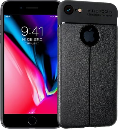 Peachy Litchi Grain lederen geschikt voor iPhone 7 8 TPU hoesje - Zwart