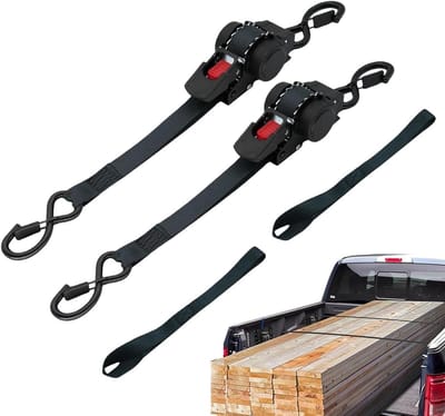 Intrekbare Ratelspanbanden - Spanbanden Laadbak - Lading Zekeren - Automatisch Oprolbaar - 1 Meter - Zwart