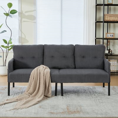 Wishdor - Driezitsbank - Ergonomische Rugleuning En Zijvak - Modern - Voor Woonkamer - Cord - Grijs - 171 X 72 X 80 Cm