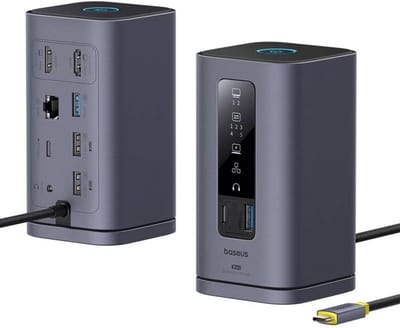 USB Hub - Docking Station - Apparaten Verbinden - 11 Poorten - 7.2 x 6.5 x 17 cm - Zilverkleurig