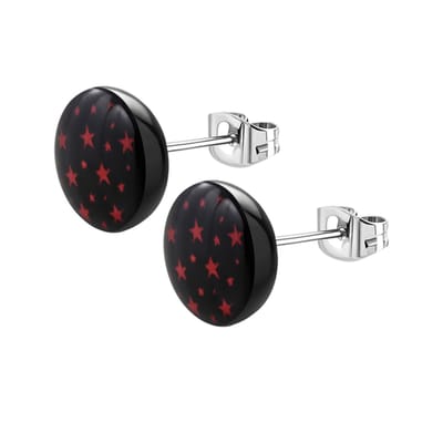 Aramat Jewels | Oorbellen | Stijlvolle Stalen Logo Oorbellen | 7mm / Sterretjes-Rood | |7mm | Staal | Kinderen, Volwassenen | Verkleurd niet