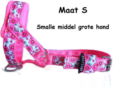 Hoofdhalster hond - Anti trek - Neon roze - Gevoerd - Maat S - Bloemetjes - Antitrek hoofdhalster hond - Hoofdhalster hond - Antitrek hond - Trainingshalsband