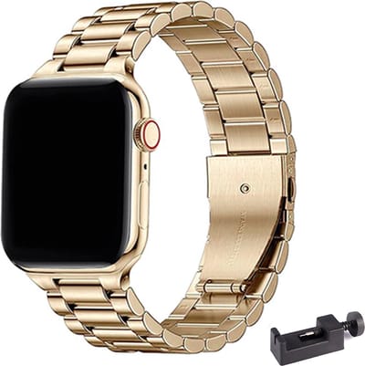 Stravo Stalen bandje - Geschikt voor Apple Watch 42mm (Series 11/10), 41mm (Series 9/8/7), 40mm (Series 6/5/4, SE 1/2/3), 38mm (Series 3/2/1) - RVS Horlogebandje - Vintage goud