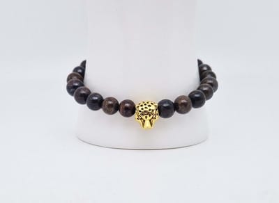 Handgemaakte natuursteen armband met Metalen vorm - Model 2 - "Bronzite" -8 mm diameter van de korrel- Diameter armband 20 cm - Een mooi cadeau voor familie en vrienden
