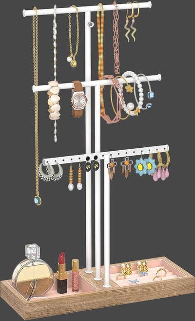 Sieradenstandaard met verlengstang en houten tray – Organizeer je sieraden met stijl