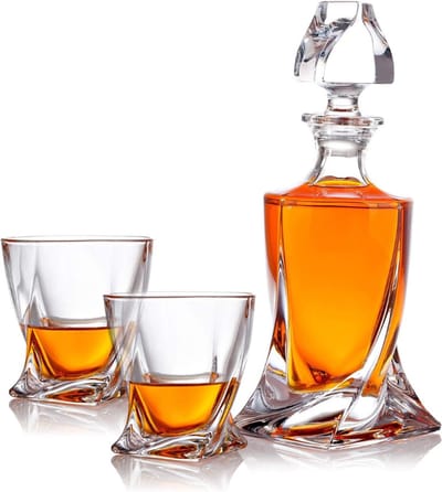 Thuys – 3 Delige – Set Karaf Glazen Whiskyset Cadeauset – Van Glas Whisky Karaf 800 ml – Met 2 Whiskyglazen 300 ml