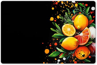 Placemats 45x30 cm - Placemat kunststof - 1 stuk - Citroenen - Zwart - Kruiden - Graffiti - Verf - Borden onderleggers - Decoratie voor op tafel - Keuken tafeldecoratie accessoires - Vinyl onderlegger - Tafelversiering