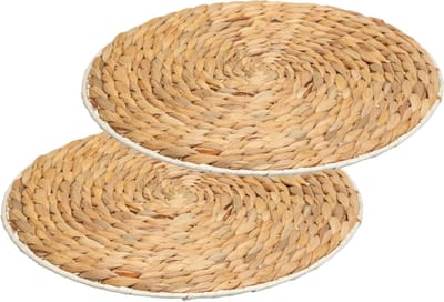 Secret de Gourmet Placemat van afgewerkt zeegras - Set van 4x stuks - naturel - rond - dia 35 cm - Onderleggers