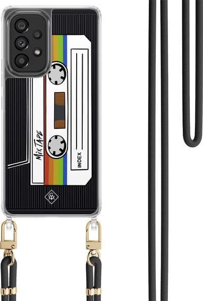 Casimoda® hoesje met koord - Geschikt voor Samsung A53 - Cassette Mixtape - Afneembaar koord - TPU/polycarbonaat - Zwart