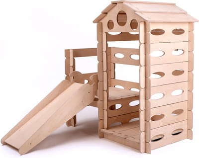 Montessori Houten Speelhuisje met Glijbaan – Creatief Binnen Speelgoed voor Kinderen