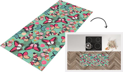 Keukenloper - Loper keuken - Vlinders - Patronen - Lente - 120x50 cm - Keukenloper vinyl