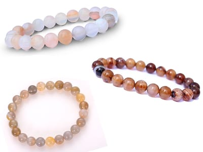 Bixorp Gems Botswana Agaat Armbanden Set - Wit + Grijs + Koffie Kralenarmband