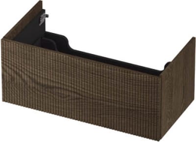 INK wastafelonderkast 1 lade greeploos push to open echt hout met verticaal gefreesd front 90x45x38cm, massief eiken charcoal