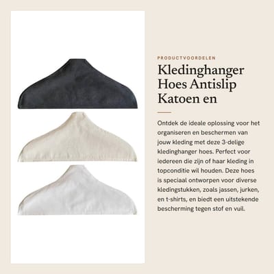Dailygoods- Kledinghanger Hoes Antislip - 3-delige Set - Katoen/Linnen - Beschermhoes - Wasbaar - Maat 43 x 21,5 cm - Kleerhangerhoes