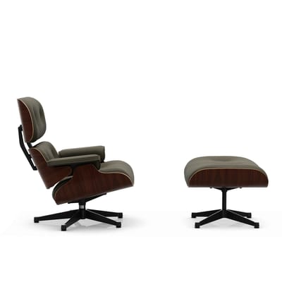 Vitra Lounge Chair & Ottoman - VitraNussbaumDunkel - gepolijst/ zijkanten zwart - Leder Premium F kaki