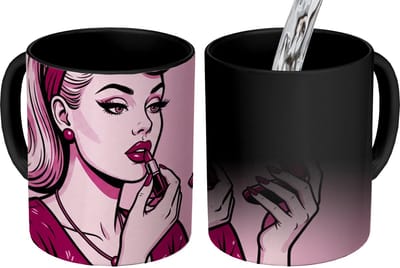 Magische Mok - Foto op Warmte Mokken - Koffiemok - Vintage - Vrouw - Roze - Magic Mok - Beker - 350 ML - Theemok