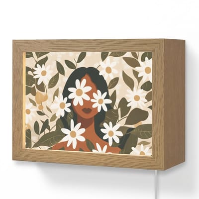 Wandlamp 20x15 cm - Oplaadbaar - Illustratie - Vrouw - Madeliefjes - Wit - Wandlampen binnen woonkamer - Slaapkamer lamp met kabel - Decoratieve nachtlamp - Vloerlamp snoer